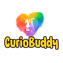 CurioBuddy Logo small - CurioBuddy Logo of website Curiobuddy for curious, creative and confident kids that embark on a journey of reading, learning and exploration. VIBGYOR heart having a white silhouette of a young girl looking into a telescope. A safe and secure platform for primary school to middle school students for collaborative learning that reinforces classroom knowledge.
