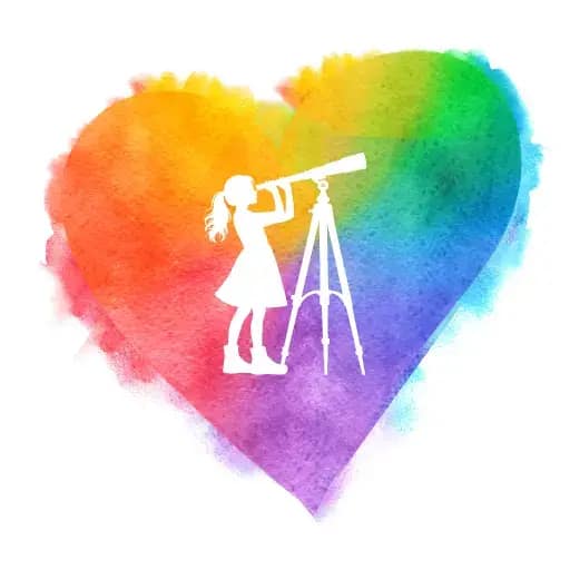 CurioBuddy-Site-Icon - CurioBuddy CurioBuddy site icon. A vibgyor heart in center of a white background having a silhouette of a young girl looking into a telescope in the heart's centre.
