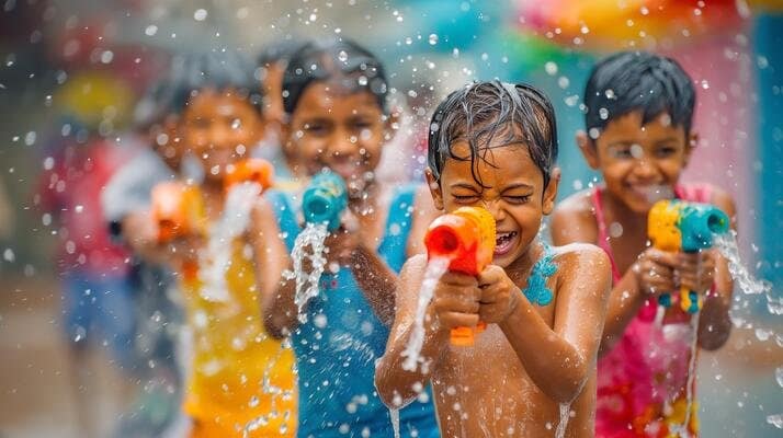 this-children-are-splashing-colors-and-water-enthusiastically-during-the-holi-festival-celebration-photo - CurioBuddy Holi with kids