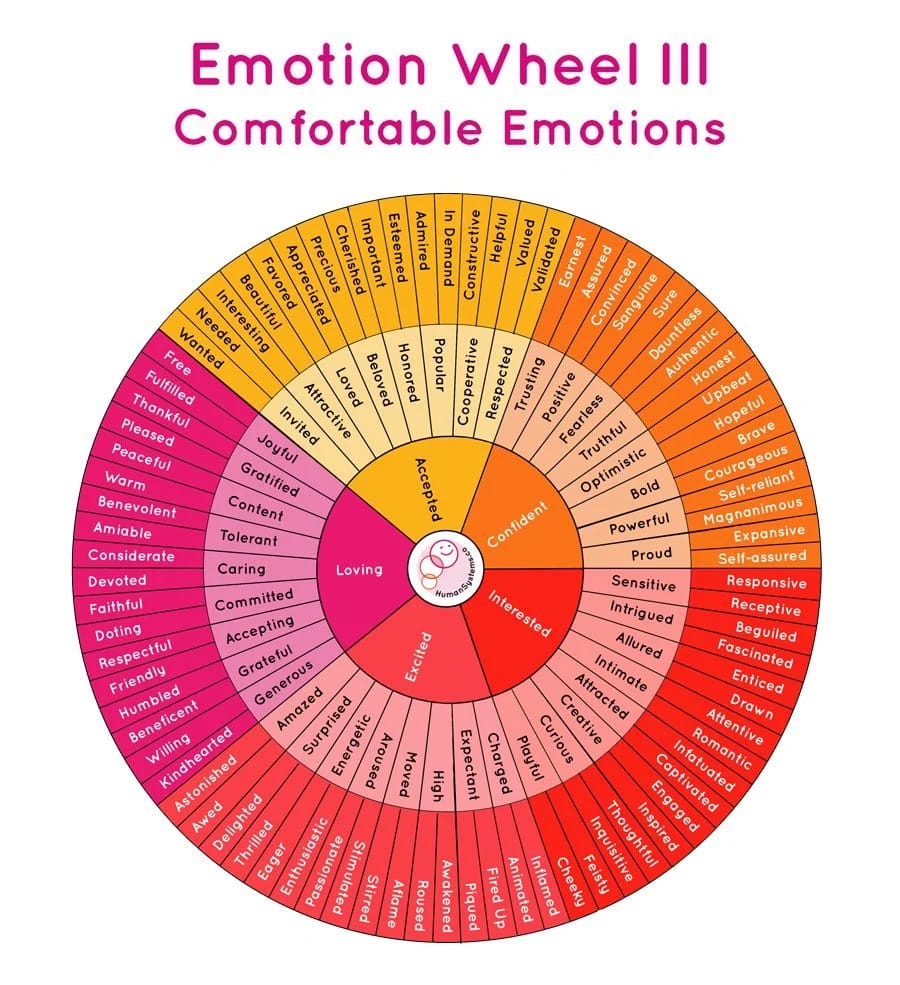 Emotions-Wheel-List-of-Comfortable-Emotions - CurioBuddy Emotion Wheel